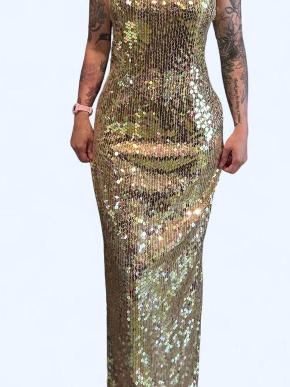Adrianna Papell Gold Sequin Maxi Dress